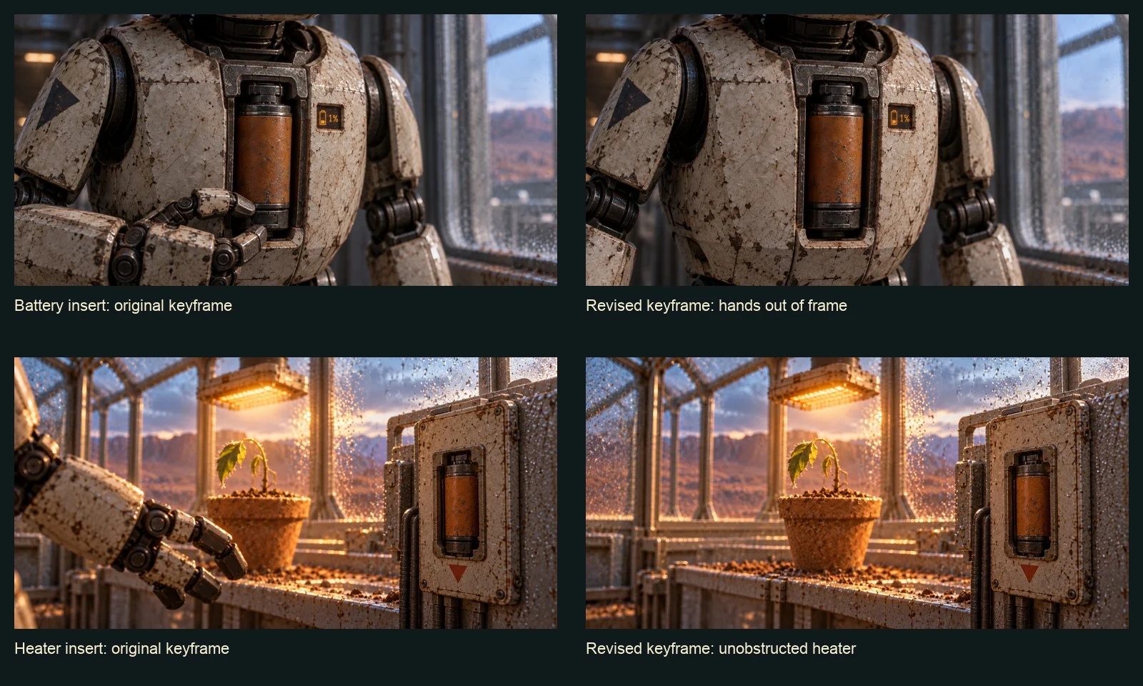 Original and revised battery and heater compositions with hands and foreground arm removed.