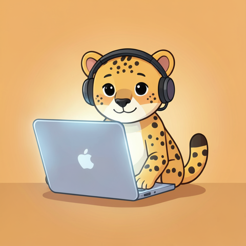 The Rapid-MLX cheetah at a laptop